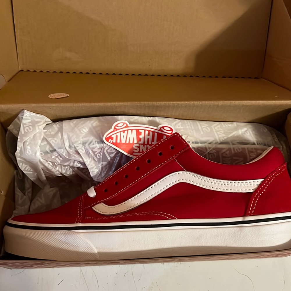 Vans old skool racing red true white mens 9 womens 10.5